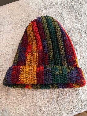 Handmade Multicolor Ribbed Knit Beanie
